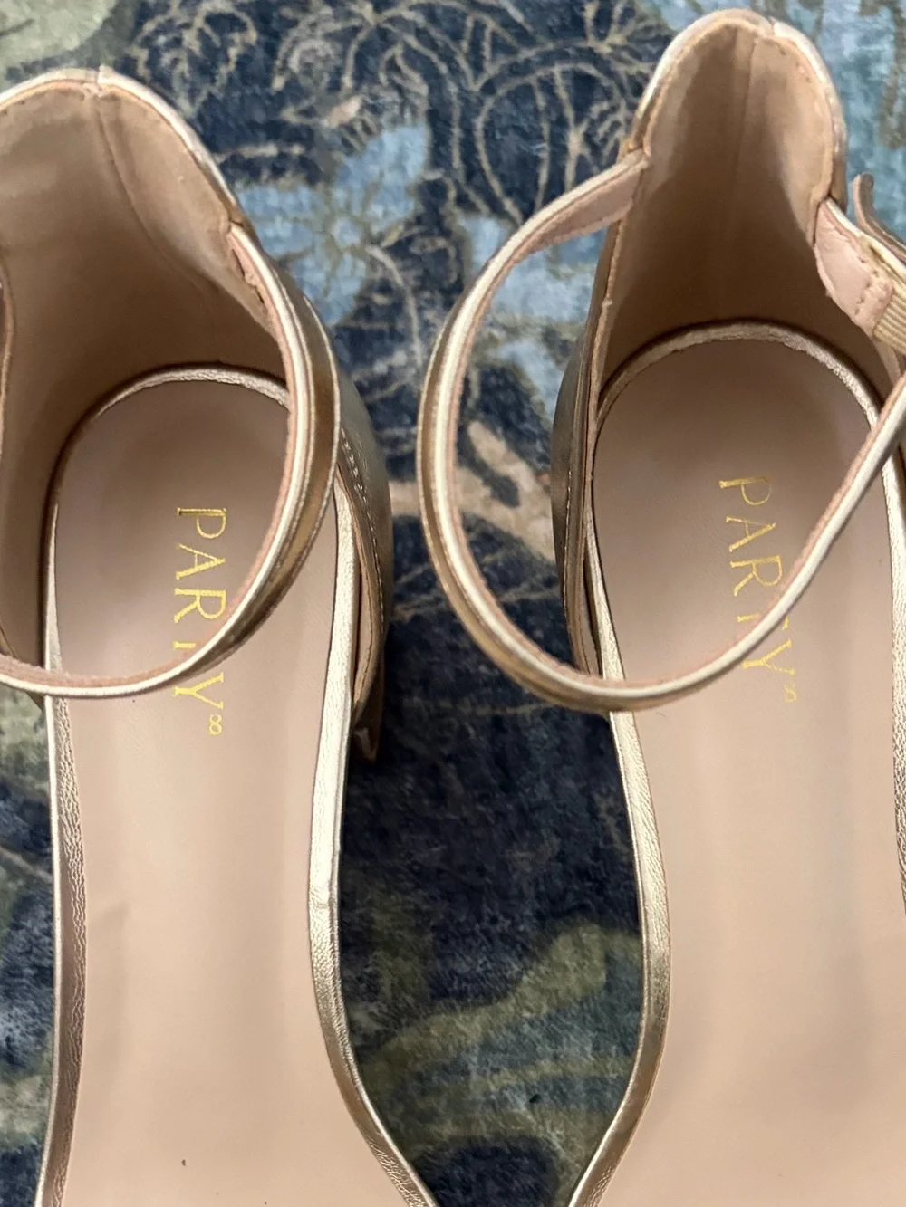 Metallic Gold Ankle-Strap Block Heel Sandals